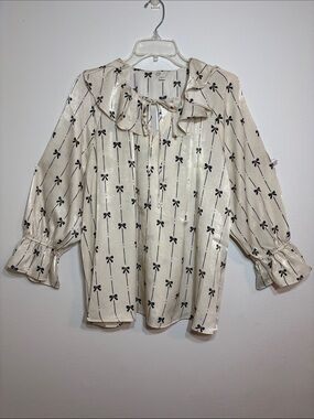 Cato Cream Blouse with Black Bow Stripe Print NWT Sz 14/16